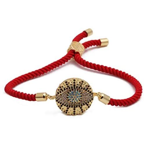 Fuqimanman2020 Evil Eye Bracelet Shining Rhinestone Blue Eye Good Luck Amulet Bracelet Handmade Braid Red String Protection Adjustable Bracelet for Women Girls Jewelry