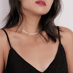 MONACHASE 18K Gold Plating Herringbone Chain Necklace For Women Gold Choker Necklace Fashion Simple Necklace Stainless Steel Chain Necklace Women Jewelry Gifts For Her