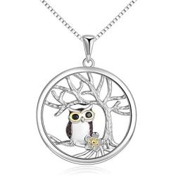 YFN Sterling Silver Tree of Life Necklace for Women, Owl Pendant Necklace Owl Gifts for Owl Lover Jewelry for Women