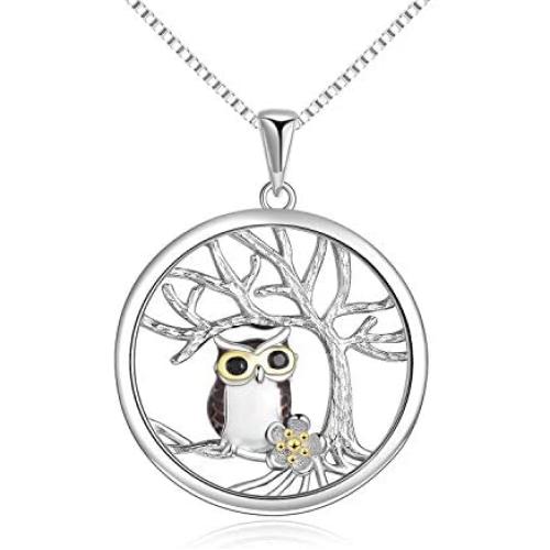 YFN Sterling Silver Tree of Life Necklace for Women, Owl Pendant Necklace Owl Gifts for Owl Lover Jewelry for Women