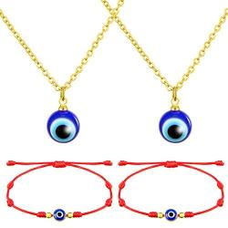 Hicarer 4 Pieces Evil Eye Necklace with Evil Eye Bracelet Set Evil Eye Necklace Chain Turkish Blue Eyes Amulet Pendant Necklace Amulet Lucky Bracelets with Card for Women Men