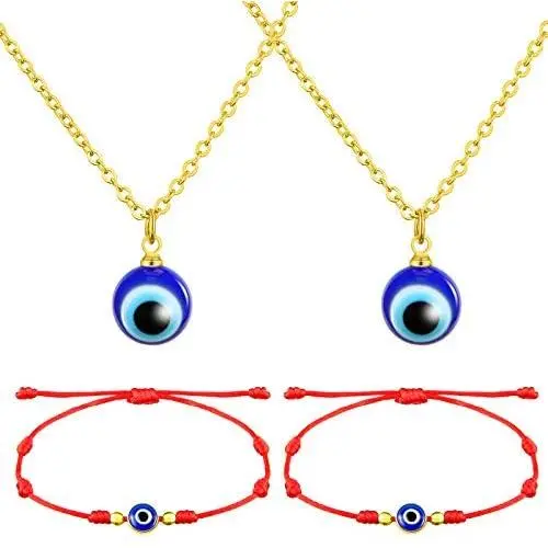 Hicarer 4 Pieces Evil Eye Necklace with Evil Eye Bracelet Set Evil Eye Necklace Chain Turkish Blue Eyes Amulet Pendant Necklace Amulet Lucky Bracelets with Card for Women Men Hicarer 4 Pieces Evil Eye Necklace with Evil Eye Bracelet Set Evil Eye Necklace Chain Turkish Blue Eyes Amulet Pendant Necklace Amulet Lucky Bracelets with Card for Women Men