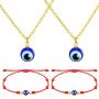 Hicarer 4 Pieces Evil Eye Necklace with Evil Eye Bracelet Set Evil Eye Necklace Chain Turkish Blue Eyes Amulet Pendant Necklace Amulet Lucky Bracelets with Card for Women Men