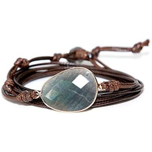 Ying An Handmade Labradorite Wax Cord Wrap Bracelet