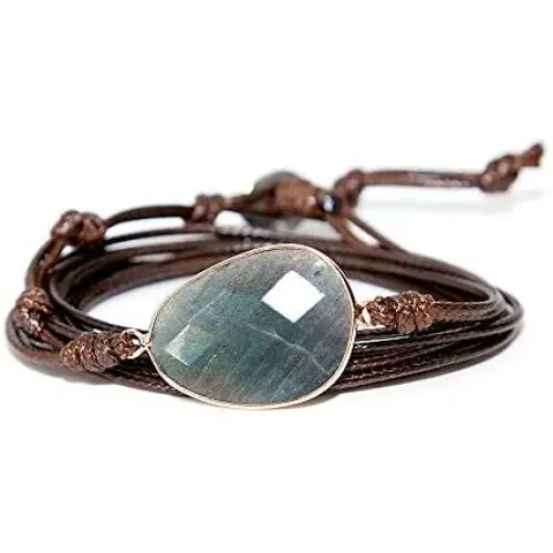 Ying An Handmade Labradorite Wax Cord Wrap Bracelet Ying An Handmade Labradorite Wax Cord Wrap Bracelet