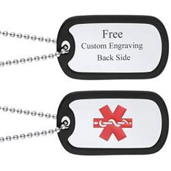 U7 Men Women Custom ID Tag,Stainless Steel Medical Identification Necklace Bead Chain 23 Inch, Silicone Silencer, Military Dog Tag Customized with Text or Image, Gift Packed