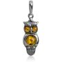 Sterling Silver Amber Owl Earrings Pendant Set Necklace 18 Inches