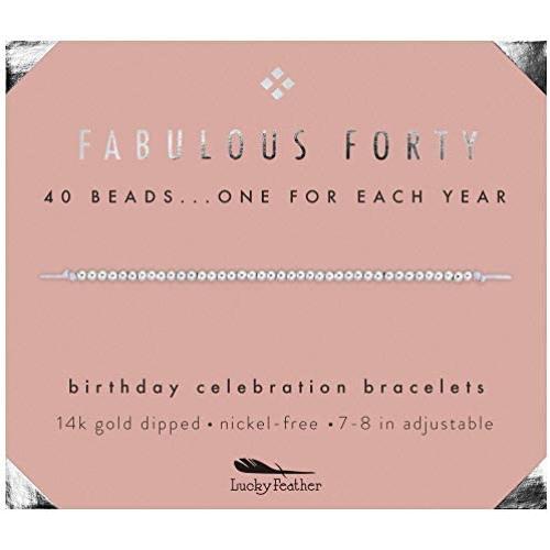 Lucky Feather 40th Birthday Gifts for Women, 14K Gold Dipped Beads Bracelet on Adjustable 7''- 8'' Cord - Perfect 40th Birthday Gift Ideas for Her