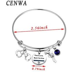 CENWA Police Wife Police Mom Jewelry Peace Love Back The Blue Bracelet Thin Blue Line Shield Leo Police Academy Gift