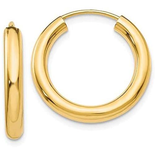 14K Yellow Gold Wide Thick Continuous Endless Hoop Earrings, (3mm Tube)