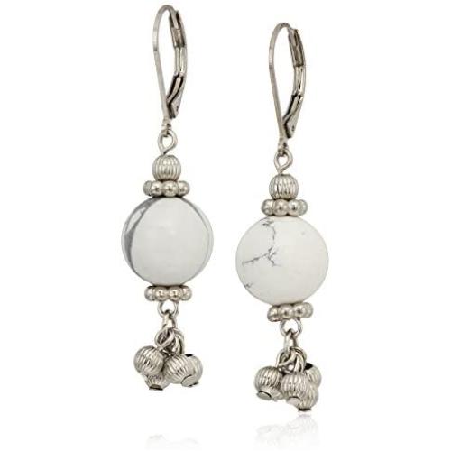 1928 jewelry silver tone genuine semi precious gemstone round drop earrings