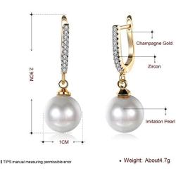 Elegant 18K Gold Plated Cubic Zirconia Dangle Earrings Pearl Drop Earring For Girls Womens Nice Gift (2 Pcs)