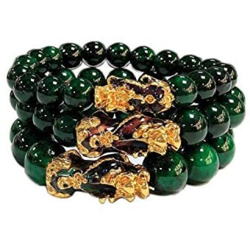 3 Pcs Handmade Feng Shui Pi Xiu Coloful Stone Beads Adjustable Stretch Bracelets Set Attract Wealth and Good Luck Brave Prosperity Jewelry for Women Men(10mm-12mm-14mm)