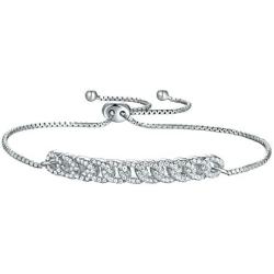 Newshe Adjustable Bracelets for Women 925 Sterling Silver Tennis 18k White Cubic Zirconia Friendship