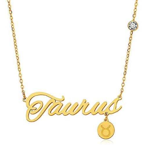 QJLE 12 Constellation Zodiac Pendant Necklace for Women,18K Gold Plated Old English Letter Astrology Horoscope Necklace Girls Jewelry Gifts for her