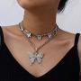 Butterfly Choker Necklace Tennis Chain Butterfly Bling Iced Cubic Zirconia CZ Butterfly Necklace Silver Girls Women