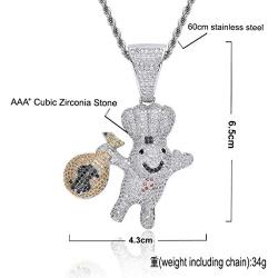 LC8 Jewelry Men Hip Hop Chef Money Bag Chain CZ Dough BOY Pendant Iced Out Bling Rhinestone Crystal Necklace 18K Gold Plated with 24” Stainless Rope Chain