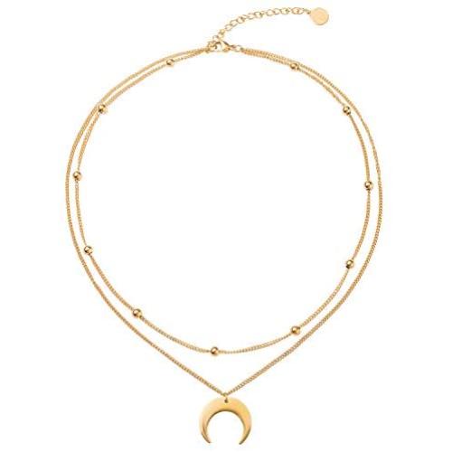 BaubleStar Crescent Pendant Necklace Layering Titanium Chain Choker for Women Girls