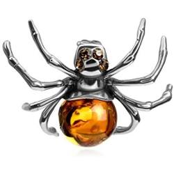 Ian and Valeri Co. Amber Sterling Silver Spider Pendant Necklace Сhain 18''