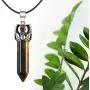 Natural Healing Crystals Point Pendant Necklace Reiki Hexagonal Pointed Stone, Leaf Wrap Gemstone Quartz Jewelry for Women with 18 in Stainless Steel Chain Strap Gift Box - Tigereye Stone