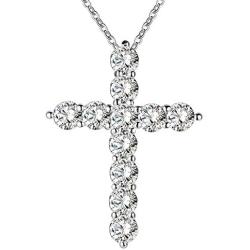 PAPUKA 925 Sterling Silver Cross Necklace for Women Girls, Cubic Zirconia CZ Simulated Diamond Cross Crucifix Pendant Necklace Jewelry, 18'' Silver Chain Nice Gifts