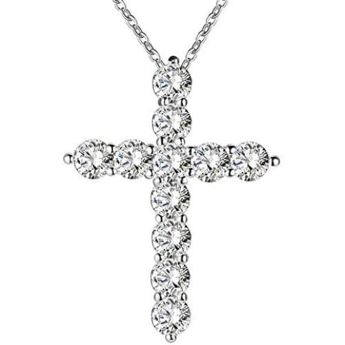 PAPUKA 925 Sterling Silver Cross Necklace for Women Girls, Cubic Zirconia CZ Simulated Diamond Cross Crucifix Pendant Necklace Jewelry, 18'' Silver Chain Nice Gifts