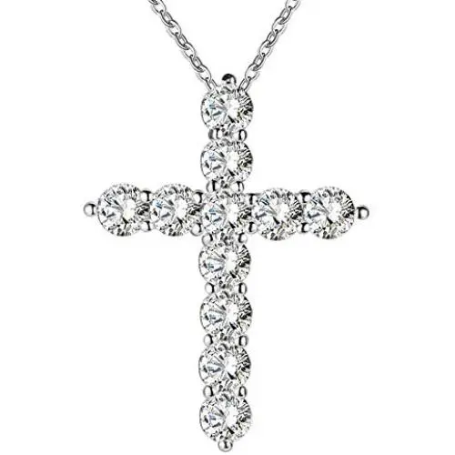 PAPUKA 925 Sterling Silver Cross Necklace for Women Girls, Cubic Zirconia CZ Simulated Diamond Cross Crucifix Pendant Necklace Jewelry, 18'' Silver Chain Nice Gifts