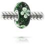 Murano Glass .925 Sterling Silver Core Translucent Floral Green Black White Flower Spacer Charm Bead Fits European Bracelet For Women Teen