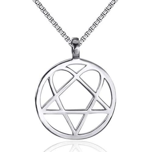 Elfasio Mens Womens Stainless Steel Pendant Necklace Heartagram Star Heart Him Chain Vintage jewelry