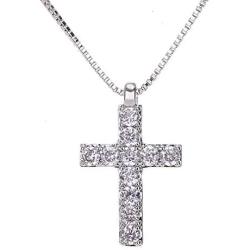 Crystal Pendant Necklace for Women - 14k Gold/ White Gold Plated Sterling Silver Cubic Zirconia CZ Small Elegant Good Luck Necklace Charm for Girls Fashion Costume Jewelry Birthday Gift Idea