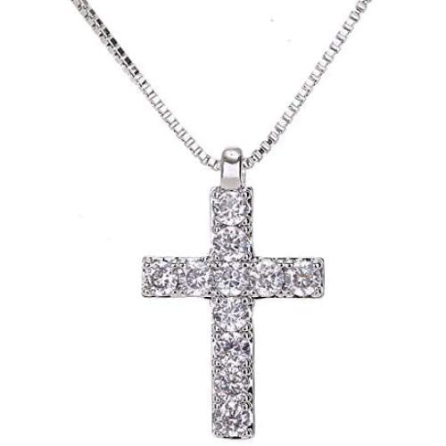 Crystal Pendant Necklace for Women - 14k Gold/ White Gold Plated Sterling Silver Cubic Zirconia CZ Small Elegant Good Luck Necklace Charm for Girls Fashion Costume Jewelry Birthday Gift Idea