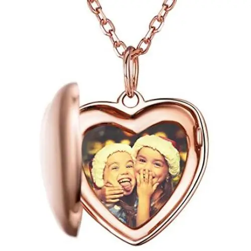 925 Sterling Silver Customized Full Color Photo Locket Necklace with Chain 16-22'' Memorial Picture Personalized Jewelry, Back Side Text Engravable