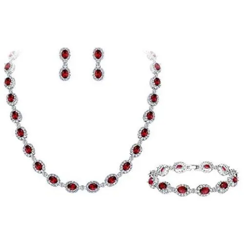 EVER FAITH Womens Gorgeous CZ Luxury Bridal Oval Shaped Necklace Earrings Bracelet Set Silver-Tone EVER FAITH Womens Gorgeous CZ Luxury Bridal Oval Shaped Necklace Earrings Bracelet Set Silver-Tone