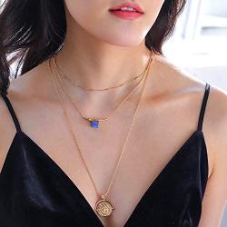 JUSZXY Gold Layered Necklace, Boho Multi-Layered Medallion Disc Coin Pendant 14K Gold Plated Dainty Chain Layering Choker Necklace for Women Girls Jewelry Mothers Day