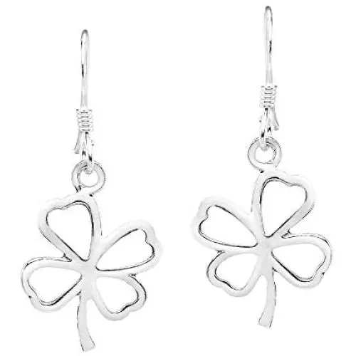 Stylish & Lucky Four-Leaf Clover .925 Sterling Silver Dangle Earrings Stylish & Lucky Four-Leaf Clover .925 Sterling Silver Dangle Earrings