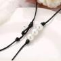 Shegirl Pearl Choker Necklace Handmade Genuine Leather Necklace Boho Pearl Necklace Jewelry for Women and Girls (Three pearls)