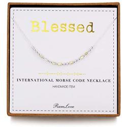 RareLove Blessed Morse Code Necklace 925 Sterling Silver Beads Two Tone Friendship Inspiration Graduation Bridemaid Gift For Women Girls