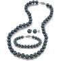 THE PEARL SOURCE 14K Gold 6-6.5mm Round Black Akoya Cultured Pearl Necklace, Bracelet & Earrings Set in 18'' Princess Length for Women