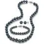 THE PEARL SOURCE 14K Gold Round Black Akoya Cultured Pearl Necklace, Bracelet & Earrings Set in 18'' Princess Length for Women THE PEARL SOURCE 14K Gold Round Black Akoya Cultured Pearl Necklace, Bracelet & Earrings Set in 18'' Princess Length for Women