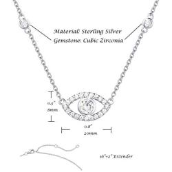 FANCIME Sterling Silver Evil Eye Necklace Evil Eye Bracelet Cubic Zirconia Simulated Diamond Pendant Necklace Yom Kippur Gifts Danity Fine Jewelry for Women Girls