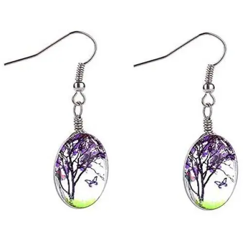 Tree of Life Dried Pressed Real Flowers Teardrop Drop Earrings Glass Hook Earrings(purple) Tree of Life Dried Pressed Real Flowers Teardrop Drop Earrings Glass Hook Earrings(purple)