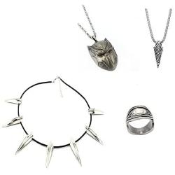 4 Pack Super Hero Black Cosplay Necklace & Ring Wakandaa King TChalla Cosplay Pendant