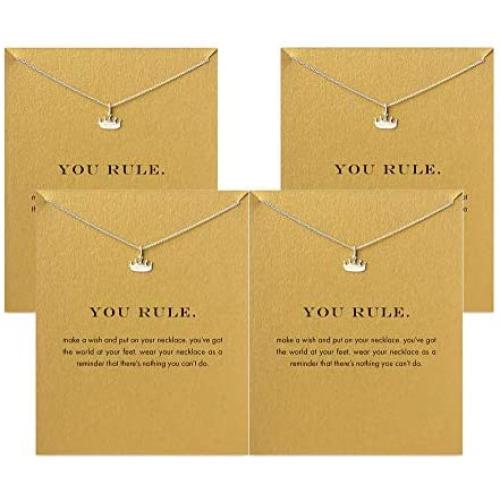 Hundred River Friendship Clover Necklace Unicorn Good Luck Elephant Necklace with Message Card Gift Card (4pack)