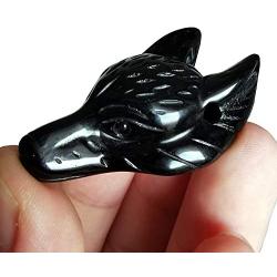 Gemgogo Natural Black Obsidian Wolf Head Shaped DIY-Jewelry Pendant,Pocket Crystals and Healing Stone Figurine