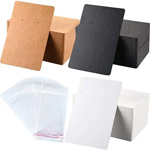 300 Pieces Necklace Earring Display Cards with 300 Pieces Self-Sealing Bags for Stud Earrings Dangle Earrings Pendant Earrings Necklace Chain (White, Black, Kraft) 300 Pieces Necklace Earring Display Cards with 300 Pieces Self-Sealing Bags for Stud Earrings Dangle Earrings Pendant Earrings Necklace Chain (White, Black, Kraft)