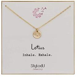 StyledU Dainty Lotus Necklace 14k Gold Filled Lotus Flower Necklace Encouragement Gifts for New beginnings Graduation Yoga lover for Women Girls, 16” Chain