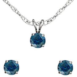 Dazzlingrock Collection Round Blue Diamond Ladies Stud Earring & Pendant Set