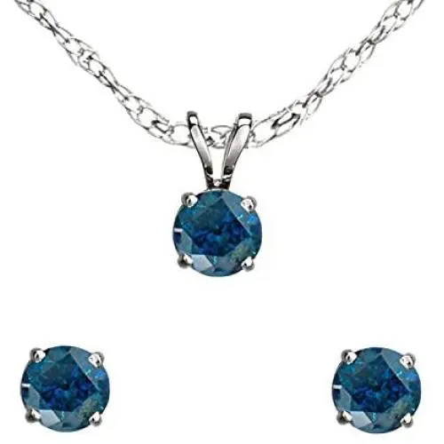 Dazzlingrock Collection Round Blue Diamond Ladies Stud Earring & Pendant Set Dazzlingrock Collection Round Blue Diamond Ladies Stud Earring & Pendant Set
