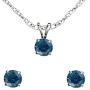 Dazzlingrock Collection Round Blue Diamond Ladies Stud Earring & Pendant Set