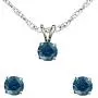 Dazzlingrock Collection Round Blue Diamond Ladies Stud Earring & Pendant Set Dazzlingrock Collection Round Blue Diamond Ladies Stud Earring & Pendant Set